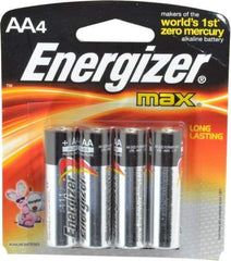 Energizer - Size AA, Alkaline, 4 Pack, Standard Battery - 1.5 Volts, Flat Terminal, LR6, ANSI, IEC Regulated - USA Tool & Supply