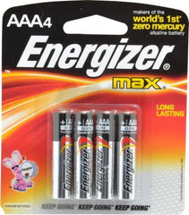 Energizer - Size AAA, Alkaline, 4 Pack, Standard Battery - 1.5 Volts, Button Tab Terminal, LR03, ANSI, IEC Regulated - USA Tool & Supply