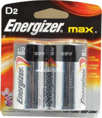 Energizer - Size D, Alkaline, 2 Pack, Standard Battery - 1.5 Volts, Flat Terminal, LR20, ANSI, IEC Regulated - USA Tool & Supply