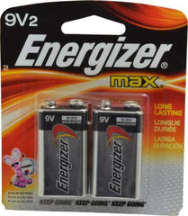 Energizer - Size 9V, Alkaline, 2 Pack, Standard Battery - 9 Volts, Miniature Snap Terminal, 6LR61, ANSI, IEC Regulated - USA Tool & Supply