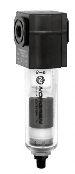 Norgren - 1/4" Port, 6.02" High x 1.98" Wide Compact Filter with Polycarbonate Bowl, Manual Drain - USA Tool & Supply