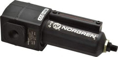 Norgren - 3/8" Port, 7.15" High x 2.68" Wide Intermediate Filter with Metal Bowl, Automatic Drain - 65 SCFM, 250 Max psi, 150°F Max Temp, Sight Glass Included, Modular Connection, 3.5 oz Bowl Capacity - USA Tool & Supply