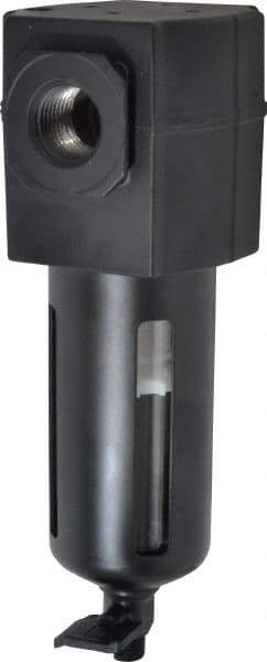 Norgren - 1/2" Port, 7.15" High x 2.68" Wide Intermediate Filter with Polycarbonate Bowl, Manual Drain - 69 SCFM, 150 Max psi, 125°F Max Temp, Modular Connection, Bowl Guard, 3.5 oz Bowl Capacity - USA Tool & Supply