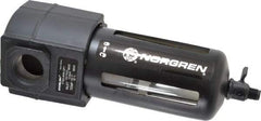 Norgren - 3/4" Port, 7.95" High x 3.15" Wide Standard Filter with Polycarbonate Bowl, Manual Drain - 140 SCFM, 150 Max psi, 125°F Max Temp, Modular Connection, Bowl Guard, 7 oz Bowl Capacity - USA Tool & Supply