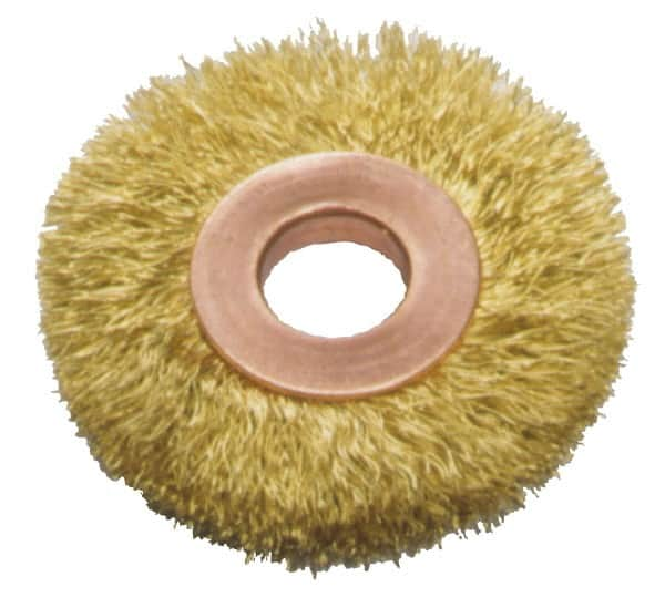 Made in USA - 2" OD, 1/2" Arbor Hole, Crimped Brass Wheel Brush - USA Tool & Supply