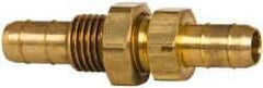 Parker - 1/4" Tube ID, Metal Barbed Bulkhead Tube Union - Brass, 3/8" Tube OD - USA Tool & Supply
