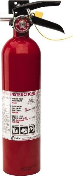 Kidde - 2.6 Lb, 1-A:10-B:C Rated, Dry Chemical Fire Extinguisher - 3-1/4" Diam x 15" High, 100 psi, 15' Discharge in 12 sec, Rechargeable, Seamless Aluminum Cylinder - USA Tool & Supply