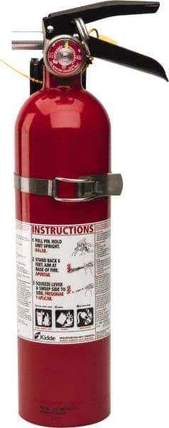 Kidde - 2.6 Lb, 1-A:10-B:C Rated, Dry Chemical Fire Extinguisher - 3-1/4" Diam x 15" High, 100 psi, 15' Discharge in 12 sec, Rechargeable, Seamless Aluminum Cylinder - USA Tool & Supply