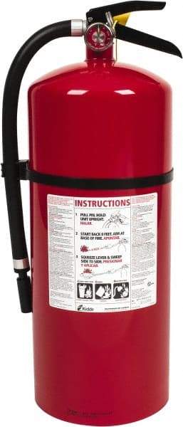 Kidde - 18 Lb, 6-A:80-B:C Rated, Dry Chemical Fire Extinguisher - 7" Diam x 21.6" High, 195 psi, 20' Discharge in 22 sec, Rechargeable, Steel Cylinder - USA Tool & Supply