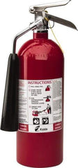 Kidde - 5 Lb, 10-A:80-B:C Rated, Carbon Dioxide Fire Extinguisher - 5-1/4" Diam x 17" High, 850 psi, 8' Discharge in 9 sec, Rechargeable, Aluminum Cylinder - USA Tool & Supply