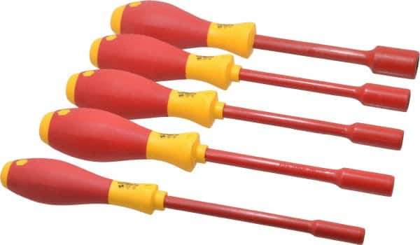 Wiha - 5 Piece 7/32 to 1/2" Insulated Nutdriver Set - Solid Shaft - USA Tool & Supply