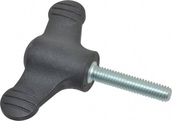 KIPP - 2.95" Head Length, Thermoplastic, Threaded Stem Bar / Wing Knob - 1.38" Hub Diam, 0.65" Hub Height, Black - USA Tool & Supply