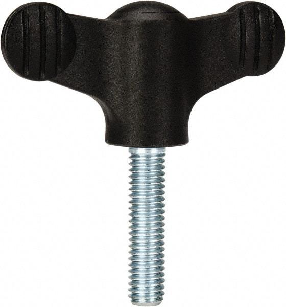 KIPP - 2.95" Head Length, Thermoplastic, Threaded Stem Bar / Wing Knob - 1.38" Hub Diam, 0.65" Hub Height, Black - USA Tool & Supply