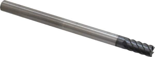 SGS - 1/4", 17/32" LOC, 1/4" Shank Diam, 3-1/2" OAL, 6 Flute, Solid Carbide Square End Mill - Single End, AlTiN Finish, Spiral Flute, 45° Helix, Centercutting, Right Hand Cut, Right Hand Flute, Series 57 - USA Tool & Supply