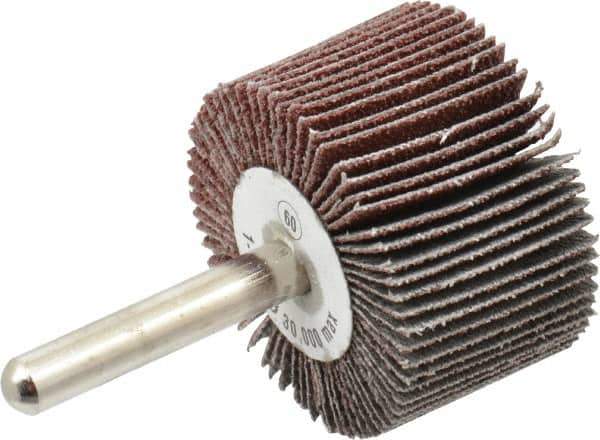 Camel Grinding Wheels - 1-1/2" Diam x 1" Face Width, Medium Aluminum Oxide Coated Mounted Flap Wheel - 1/4" Shank Mount, 60 Grit, 30,000 Max RPM - USA Tool & Supply