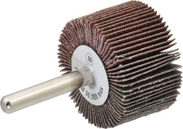 Camel Grinding Wheels - 1-1/2" Diam x 1" Face Width, Medium Aluminum Oxide Coated Mounted Flap Wheel - 1/4" Shank Mount, 80 Grit, 30,000 Max RPM - USA Tool & Supply