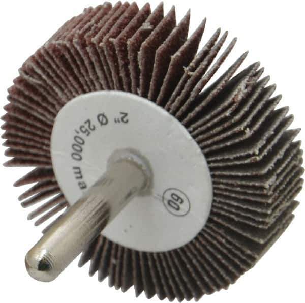 Camel Grinding Wheels - 2" Diam x 1/2" Face Width, Medium Aluminum Oxide Coated Mounted Flap Wheel - 1/4" Shank Mount, 60 Grit, 25,000 Max RPM - USA Tool & Supply