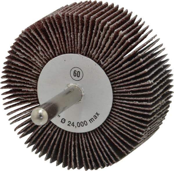Camel Grinding Wheels - 2-1/2" Diam x 1" Face Width, Medium Aluminum Oxide Coated Mounted Flap Wheel - 1/4" Shank Mount, 60 Grit, 23,000 Max RPM - USA Tool & Supply
