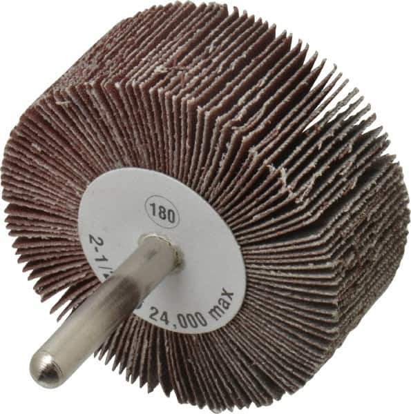 Camel Grinding Wheels - 2-1/2" Diam x 1" Face Width, Very Fine Aluminum Oxide Coated Mounted Flap Wheel - 1/4" Shank Mount, 180 Grit, 23,000 Max RPM - USA Tool & Supply