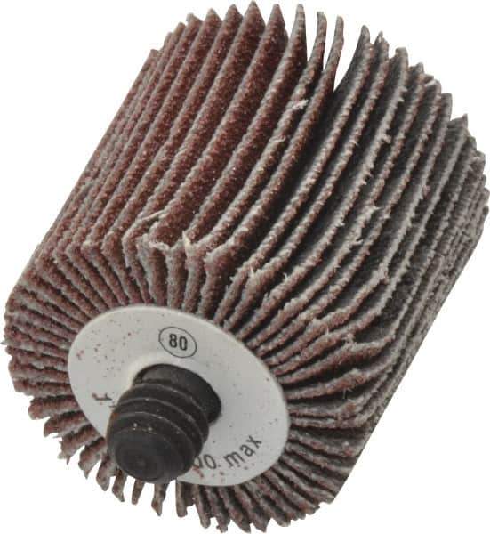 Camel Grinding Wheels - 1" Diam x 1" Face Width, Medium Aluminum Oxide Coated Mounted Flap Wheel - 1/4-20 Threaded Mount, 80 Grit, 30,000 Max RPM - USA Tool & Supply