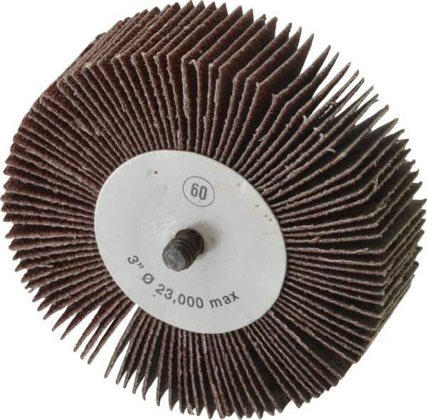 Camel Grinding Wheels - 3" Diam x 1" Face Width, Medium Aluminum Oxide Coated Mounted Flap Wheel - 1/4-20 Threaded Mount, 60 Grit, 20,000 Max RPM - USA Tool & Supply