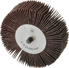 Camel Grinding Wheels - 3" Diam x 1" Face Width, Medium Aluminum Oxide Coated Mounted Flap Wheel - 1/4-20 Threaded Mount, 60 Grit, 20,000 Max RPM - USA Tool & Supply