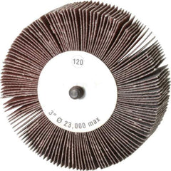 Camel Grinding Wheels - 3" Diam x 1" Face Width, Fine Aluminum Oxide Coated Mounted Flap Wheel - 1/4-20 Threaded Mount, 120 Grit, 20,000 Max RPM - USA Tool & Supply