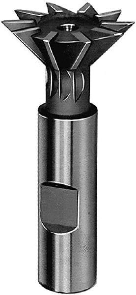 Made in USA - 2-1/2" Diam x 3/4" Width of Cut, 45° Included Angle, High Speed Steel Dovetail Cutter - 1" Shank Diam, 3" Shank Length, 3-3/4" Overall Length, Weldon Flat, TiN Coated - USA Tool & Supply