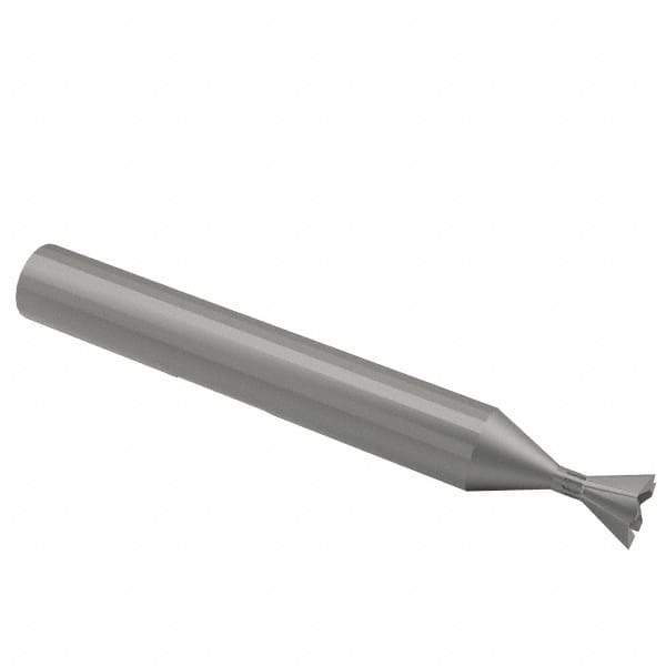 Interstate - 3/8" Diam x 3/16" Width of Cut, 45° Included Angle, High Speed Steel Dovetail Cutter - 3/8" Shank Diam, 1-15/16" Shank Length, 2-1/8" Overall Length - USA Tool & Supply