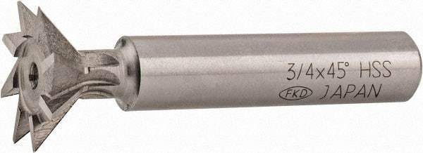 Interstate - 3/4" Diam x 5/16" Width of Cut, 45° Included Angle, High Speed Steel Dovetail Cutter - 3/8" Shank Diam, 1-13/16" Shank Length, 2-1/8" Overall Length - USA Tool & Supply