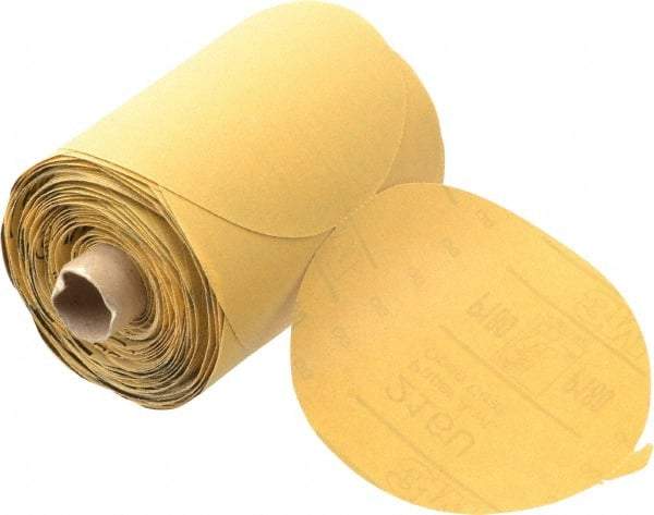 3M - 5" Diam, 180 Grit Aluminum Oxide Adhesive PSA Disc - Very Fine Grade, Gold, A Weighted Backing, Flexible, Use with Random Orbital Sanders - USA Tool & Supply
