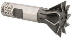 Interstate - 1-3/8" Diam x 9/16" Width of Cut, 60° Included Angle, High Speed Steel Dovetail Cutter - 5/8" Shank Diam, 2-7/8" Overall Length, Uncoated - USA Tool & Supply