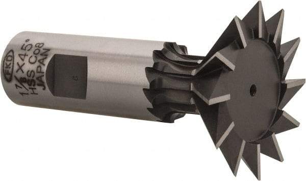 Interstate - 1-7/8" Diam x 13/16" Width of Cut, 45° Included Angle, Cobalt Dovetail Cutter - 7/8" Shank Diam, 2-7/16" Shank Length, 3-1/4" Overall Length - USA Tool & Supply