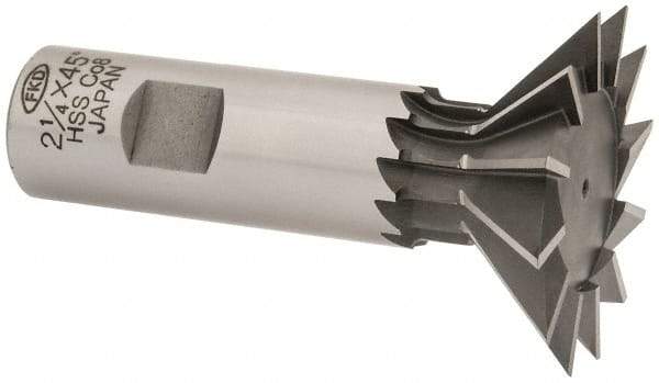 Interstate - 2-1/4" Diam x 1-1/16" Width of Cut, 45° Included Angle, Cobalt Dovetail Cutter - 1" Shank Diam, 2-11/16" Shank Length, 3-3/4" Overall Length - USA Tool & Supply