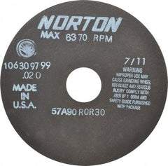 Norton - 6" 90 Grit Aluminum Oxide Cutoff Wheel - 0.02" Thick, 1-1/4" Arbor, 6,370 Max RPM, Use with Stationary Tools - USA Tool & Supply