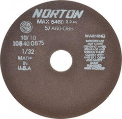 Norton - 7" 60 Grit Aluminum Oxide Cutoff Wheel - 1/32" Thick, 1-1/4" Arbor, 5,460 Max RPM, Use with Stationary Tools - USA Tool & Supply