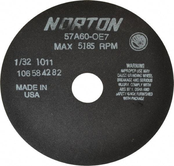 Norton - 7" 60 Grit Aluminum Oxide Cutoff Wheel - 1/32" Thick, 1-1/4" Arbor, 5,185 Max RPM, Use with Stationary Tools - USA Tool & Supply