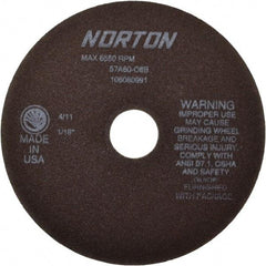 Norton - 7" 60 Grit Aluminum Oxide Cutoff Wheel - 1/16" Thick, 1-1/4" Arbor, 6,550 Max RPM, Use with Stationary Tools - USA Tool & Supply