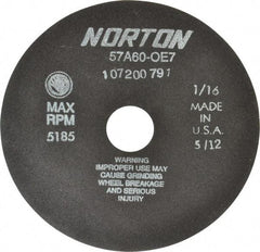 Norton - 7" 60 Grit Aluminum Oxide Cutoff Wheel - 1/16" Thick, 1-1/4" Arbor, 5,185 Max RPM, Use with Stationary Tools - USA Tool & Supply