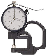 Mitutoyo - 0 to 1/2 Inch Measurement, 0.001 Inch Graduation, 1.1811 Inch Throat Depth, Dial Thickness Gage - 0.001 Inch Accuracy, 1.4 N Force, 2 Inch Dial Diameter - USA Tool & Supply