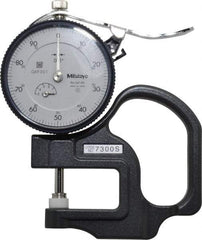 Mitutoyo - 0 to 1/2 Inch Measurement, 0.001 Inch Graduation, 1.1811 Inch Throat Depth, Dial Thickness Gage - 0.001 Inch Accuracy, 1.4 N Force, 2 Inch Dial Diameter - USA Tool & Supply