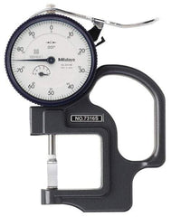 Mitutoyo - 0 to 1/2 Inch Measurement, 0.001 Inch Graduation, 1.1811 Inch Throat Depth, Dial Thickness Gage - 0.001 Inch Accuracy, 1.4 N Force, 2 Inch Dial Diameter - USA Tool & Supply