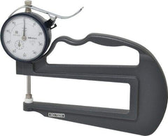 Mitutoyo - 0 to 1 Inch Measurement, 0.001 Inch Graduation, 4.7244 Inch Throat Depth, Dial Thickness Gage - 0.002 Inch Accuracy, 2 N Force, 2 Inch Dial Diameter - USA Tool & Supply