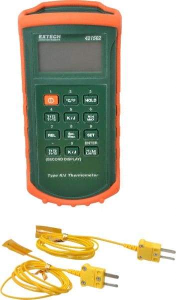 Extech - -328 to 2,498°F Dual Input Digital Thermometer - Digital Display - USA Tool & Supply