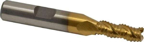 Interstate - 9/32" Diam, Coarse Pitch, 3/4" LOC, 3 Flute Cobalt Roughing Square End Mill - TiN Finish, 2-1/2" OAL, 3/8" Shank Diam, Single End, Centercutting - USA Tool & Supply