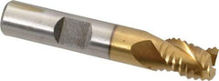 Interstate - 3/8" Diam, Coarse Pitch, 7/16" LOC, 3 Flute Cobalt Roughing Square End Mill - TiN Finish, 2-3/16" OAL, 3/8" Shank Diam, Single End, Centercutting - USA Tool & Supply