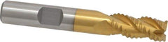 Interstate - 3/8" Diam, Coarse Pitch, 3/4" LOC, 3 Flute Cobalt Roughing Square End Mill - TiN Finish, 2-1/2" OAL, 3/8" Shank Diam, Single End, Centercutting - USA Tool & Supply
