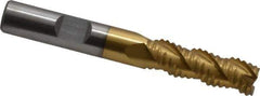 Interstate - 3/8" Diam, Coarse Pitch, 1-1/8" LOC, 3 Flute Cobalt Roughing Square End Mill - TiN Finish, 2-13/16" OAL, 3/8" Shank Diam, Single End, Centercutting - USA Tool & Supply