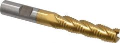 Interstate - 1/2" Diam, Coarse Pitch, 2" LOC, 3 Flute Cobalt Roughing Square End Mill - TiN Finish, 4" OAL, 1/2" Shank Diam, Single End, Centercutting - USA Tool & Supply