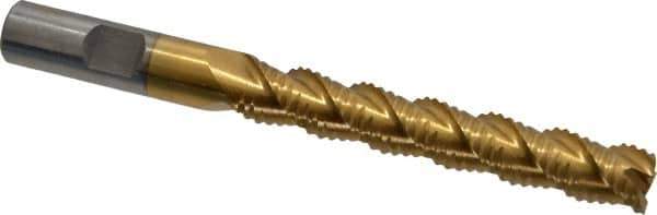 Interstate - 1/2" Diam, Coarse Pitch, 3" LOC, 3 Flute Cobalt Roughing Square End Mill - TiN Finish, 5" OAL, 1/2" Shank Diam, Single End, Centercutting - USA Tool & Supply